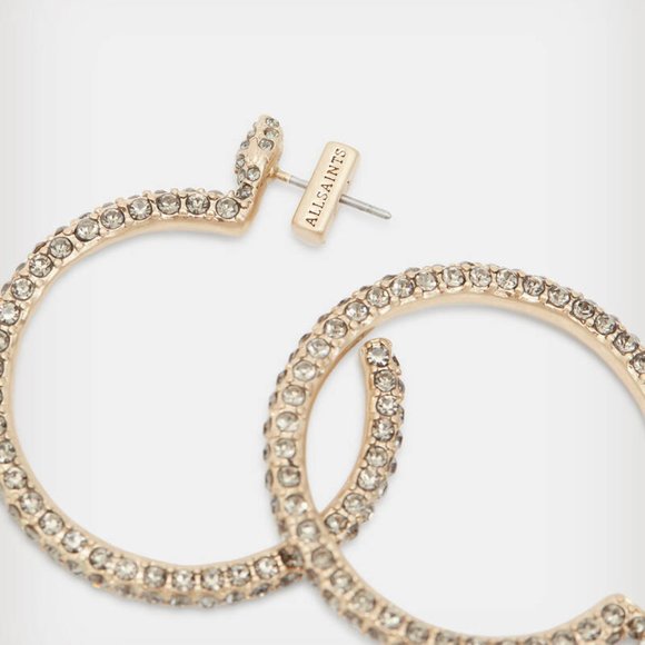Allsaints Seren Pave Gold-Tone Hoop Earrings - Picture 6 of 8